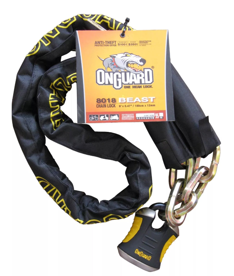 Onguard Beast 8018 Chain with Padlock - 6'X47" - 180cmX12mm