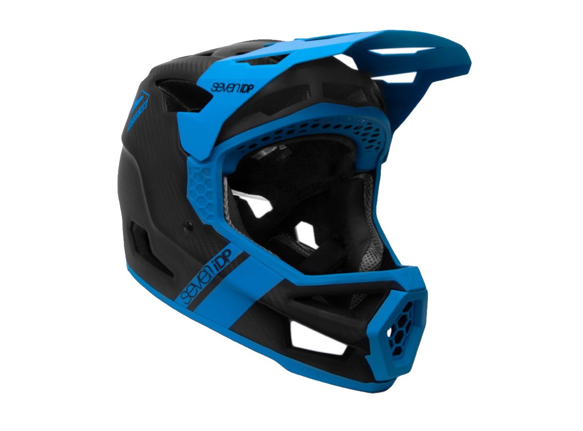 7 iDP Project.23 Carbon Full Face Helmet - Raw Carbon-Gloss Electric Blue Raw Carbon - Gloss Electric Blue Small