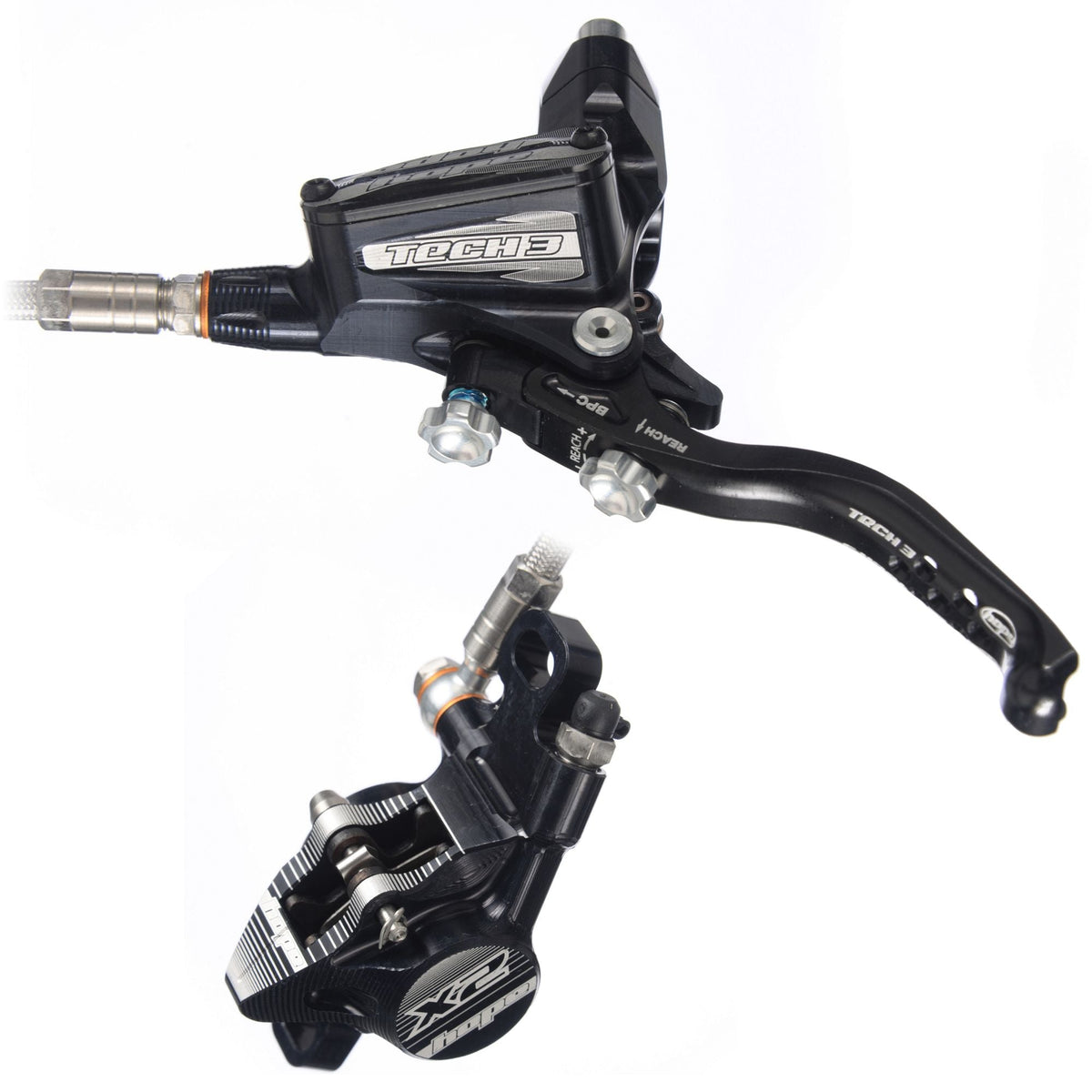 Hope Tech 3 X2 Disc Brake - Front - Black - NLM Black Left Hand Lever Standard Hose