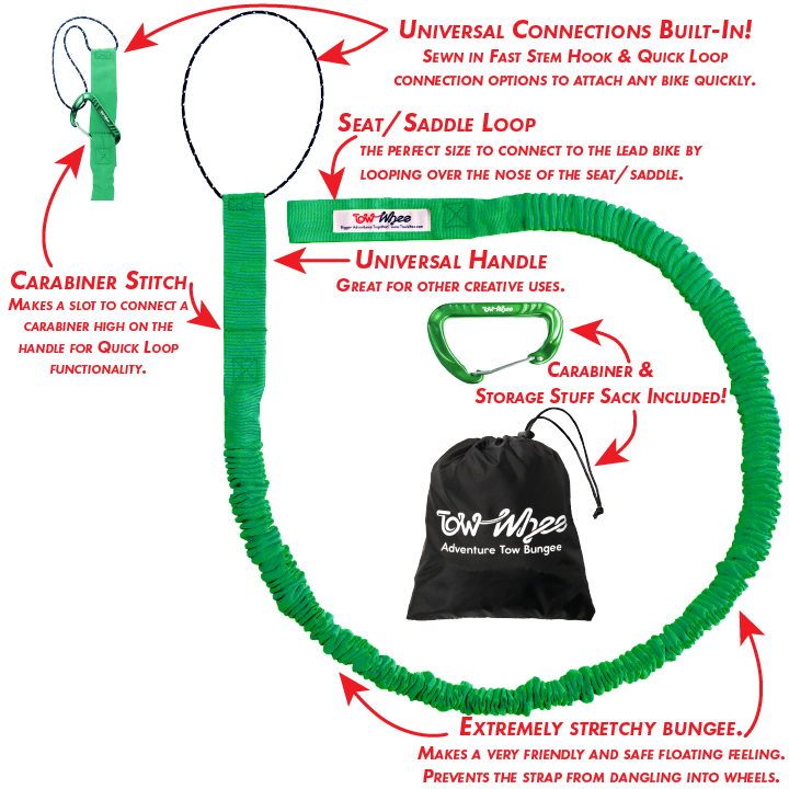 TowWhee Connect Adventure Tow Strap - Standard/Adult/E-Bike Tune - Green