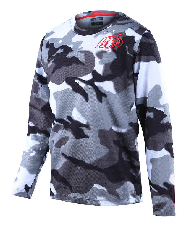 Troy Lee Designs Flowline Long Sleeve MTB Jersey - Youth - Spray Camo - White - 2022 White X-Small