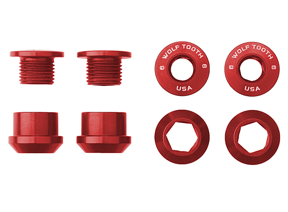 Wolf Tooth Components Chainring Bolt & Nut Set - 6mm - Red Red Set Of 4 - 8 Pieces