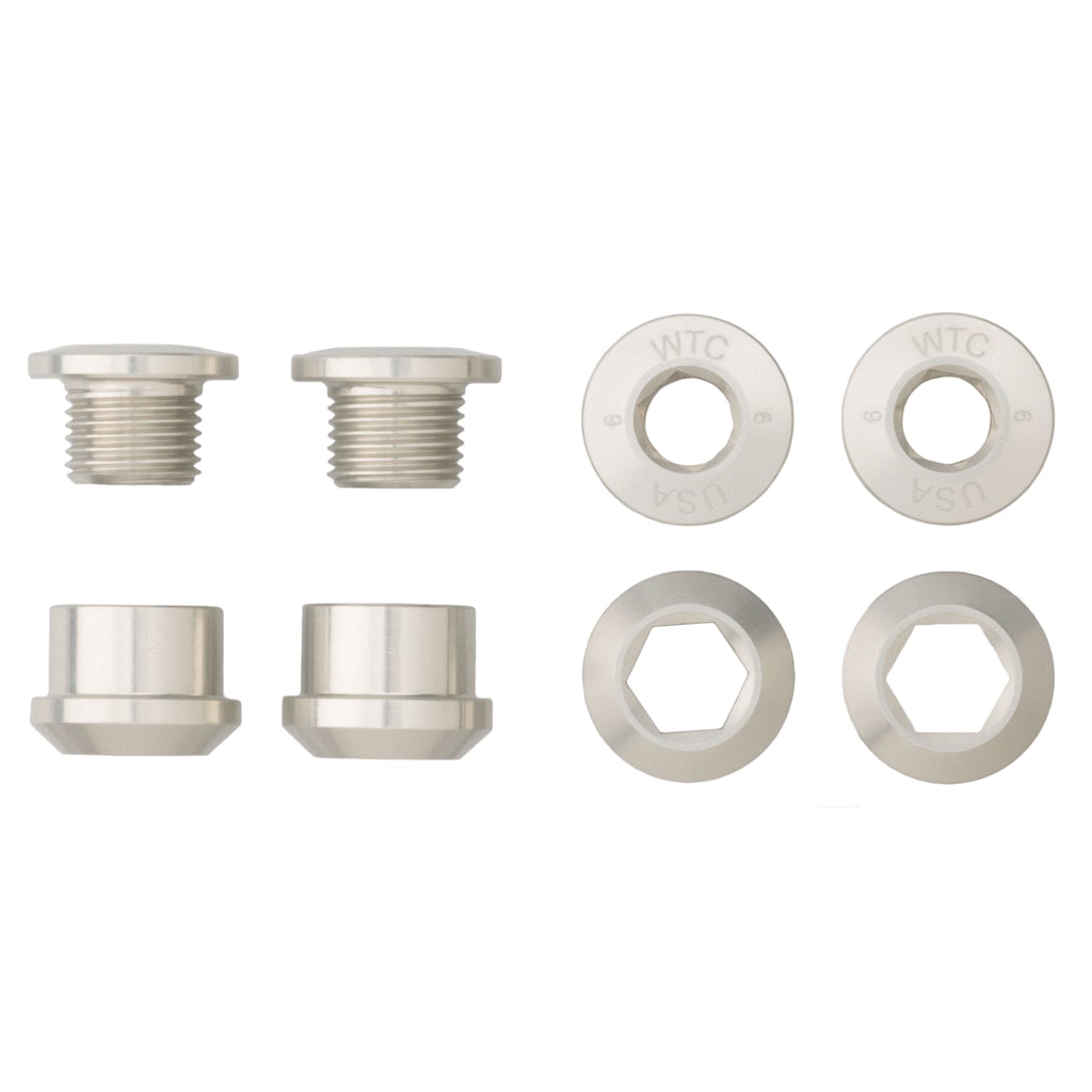 Wolf Tooth Components Chainring Bolt & Nut Set - 6mm - Silver Silver Set Of 4 - 8 Pieces