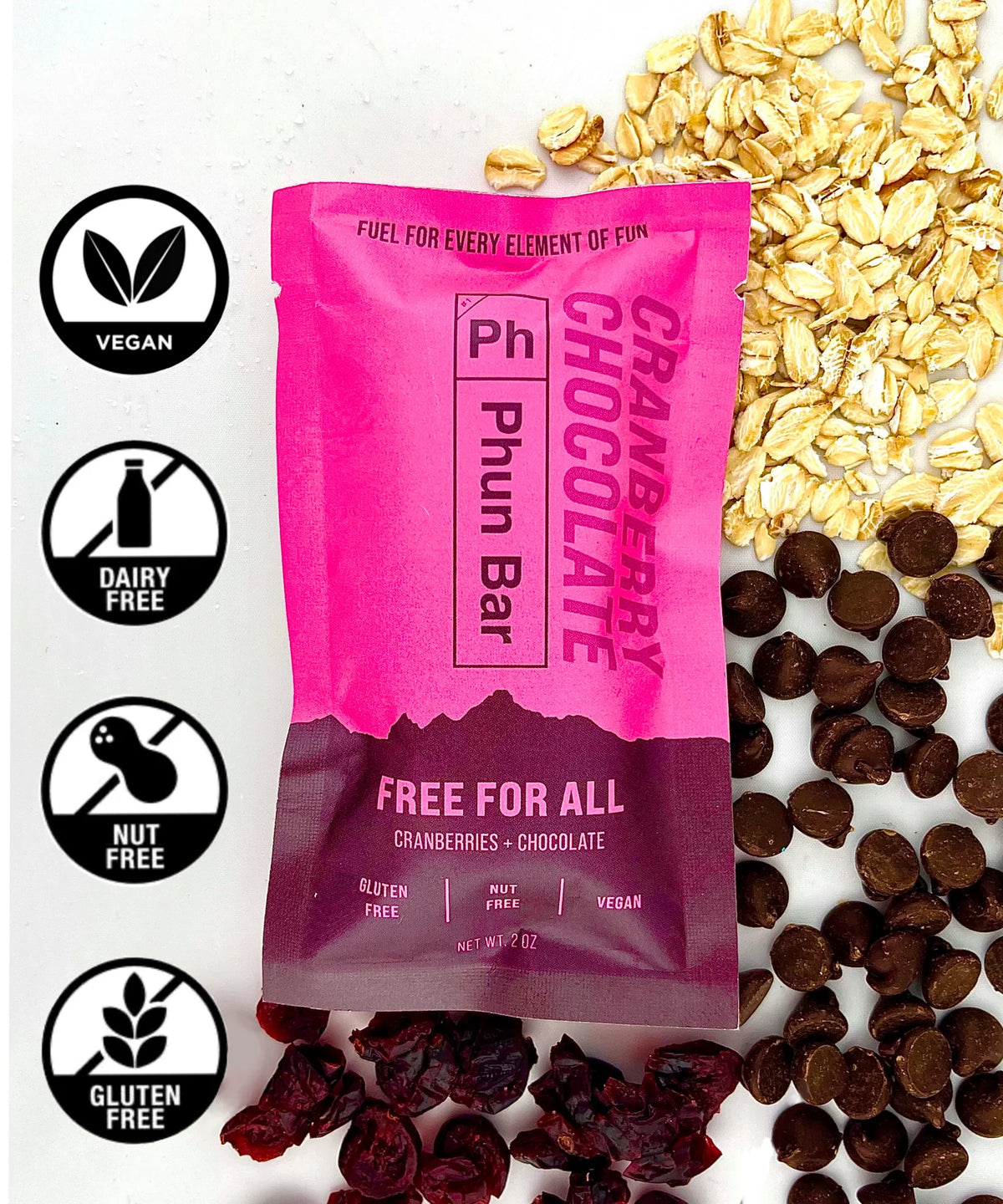 Phun Bar Energy Bar - Vegan Free For All - Cranberries and Chocolate