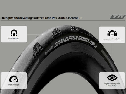 Continental Grand Prix 5000 All Season TR 700c Folding Road Tire - Black-Reflex