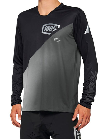 100% R-Core-X Long Sleeve MTB Jersey - Black-Gray - 2022 Black - Gray Small 