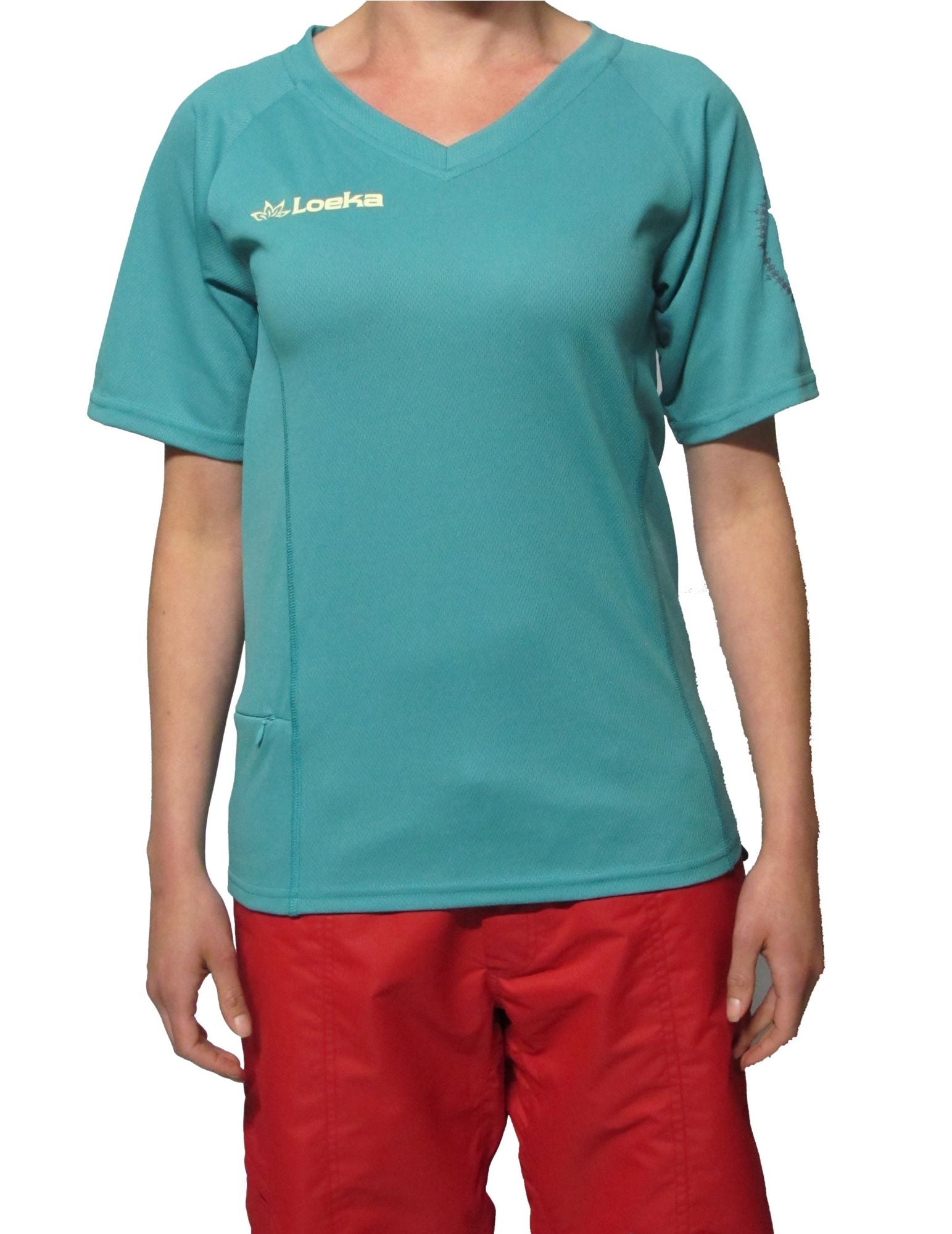 Loeka Womens Kasista V-Neck Short Sleeve Jersey - Green Blue Slate Green Blue Slate X-Small 