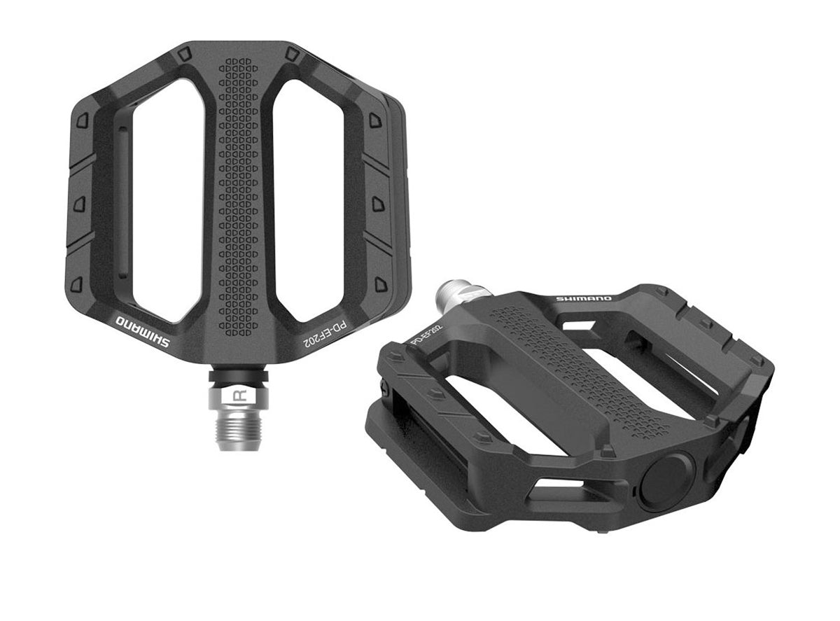 Shimano EF202 E-Bike Flat Pedals - Black Black No Reflector 