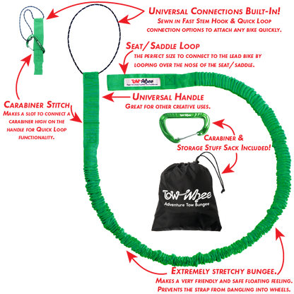 TowWhee Connect Adventure Tow Strap - Standard/Adult/E-Bike Tune - Green