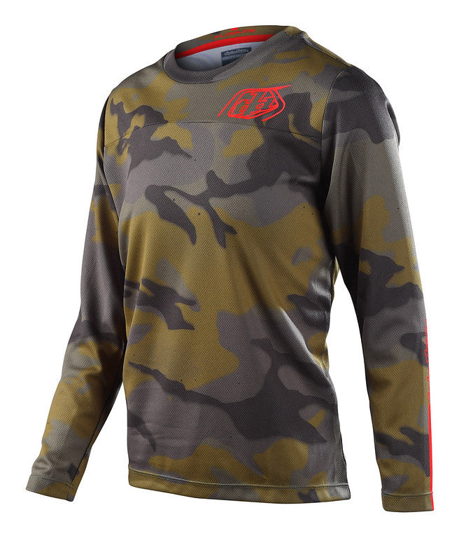 Troy Lee Designs Flowline Long Sleeve MTB Jersey - Youth - Spray Camo - Army - 2022 Army X-Small 