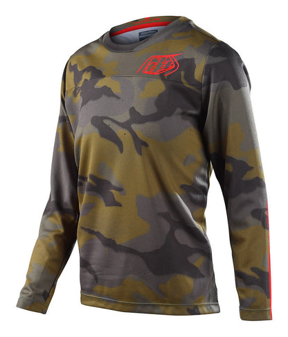 Troy Lee Designs Flowline Long Sleeve MTB Jersey - Youth - Spray Camo - Army - 2022 Army X-Small 