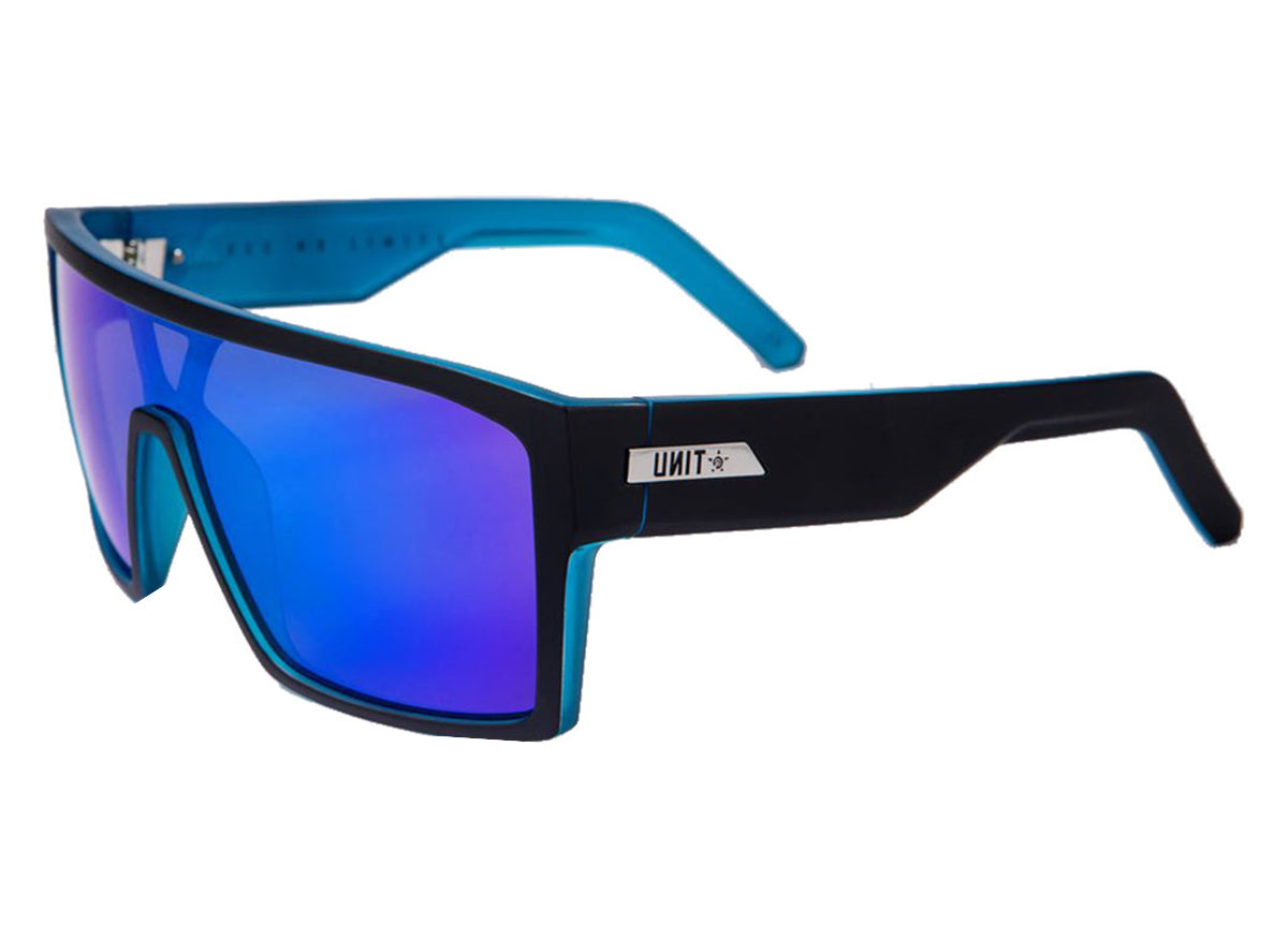 Unit Command Polarised Sunglasses - Matt Black-Sky Blue-Blue Mirror Matt Black - Sky Blue - Blue Mirror Lens  